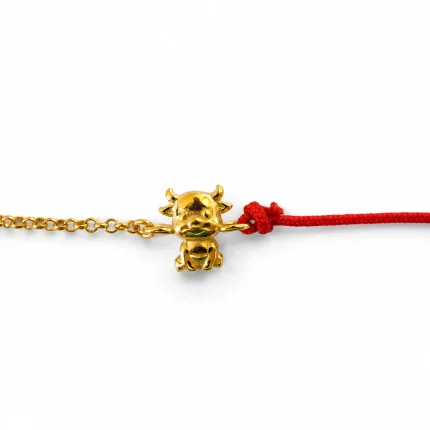 Pulsera de hilo rojo del Buey con colgante bañado en oro, horóscopo chino
