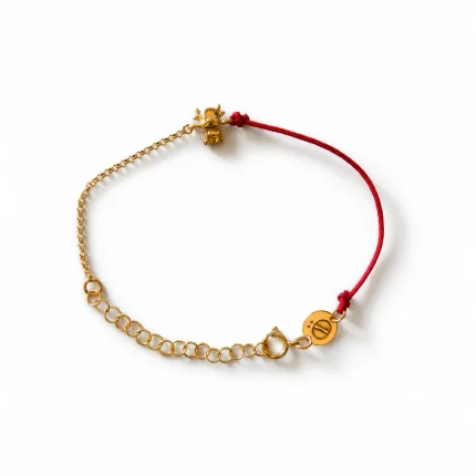Pulsera de hilo rojo del Buey con cordón rojo y cadena dorada