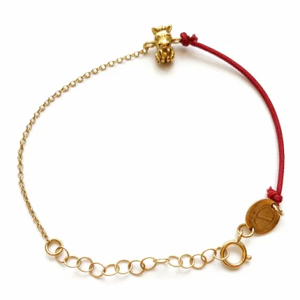 Pulsera de hilo rojo del Caballo con colgante bañado en oro, horóscopo chino