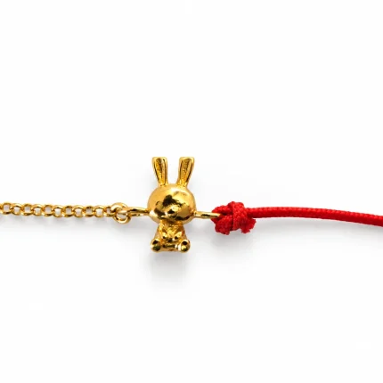 Pulsera de hilo rojo del Conejo con colgante bañado en oro, horóscopo chino